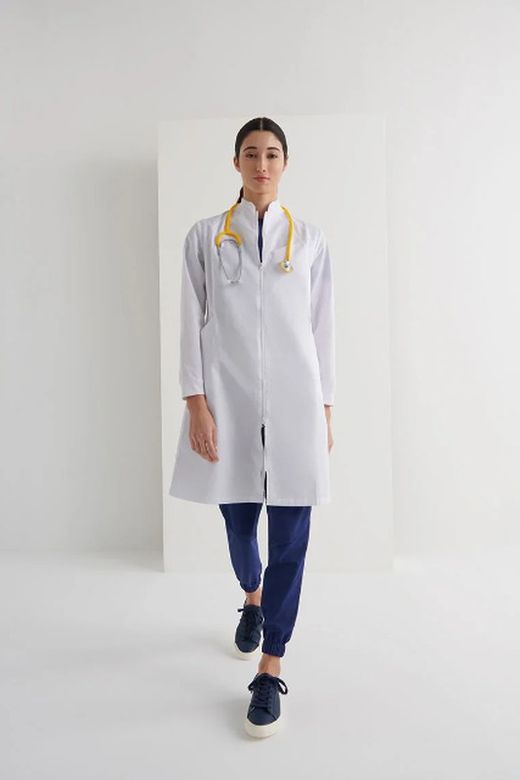 Bata blanca Pyxis cremallera mujer
