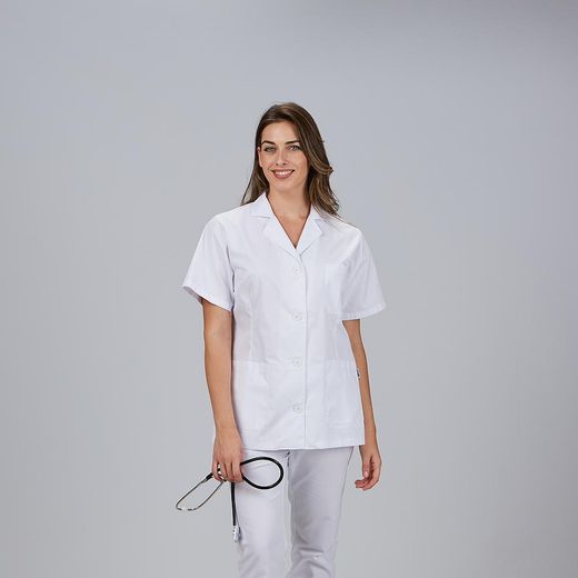 Bata mujer corta botones manga corta