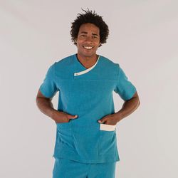 Blusa hombre efecto lino beige o turquesa