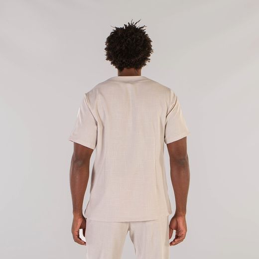 Blusa hombre efecto lino beige o turquesa