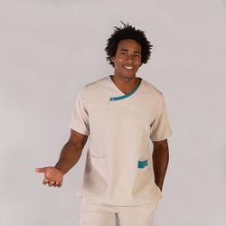 Blusa hombre efecto lino beige o turquesa