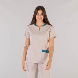 Blusa mujer efecto lino beige o turquesa