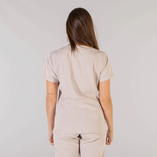 Blusa mujer efecto lino beige o turquesa