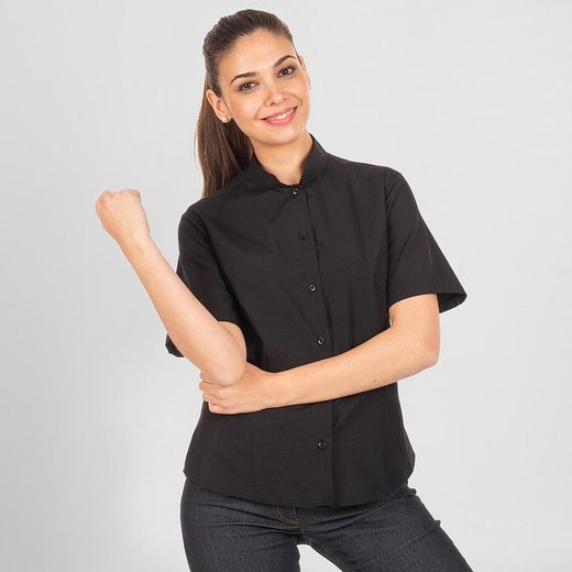 Blusa Mujer Cuello Mao Manga Corta