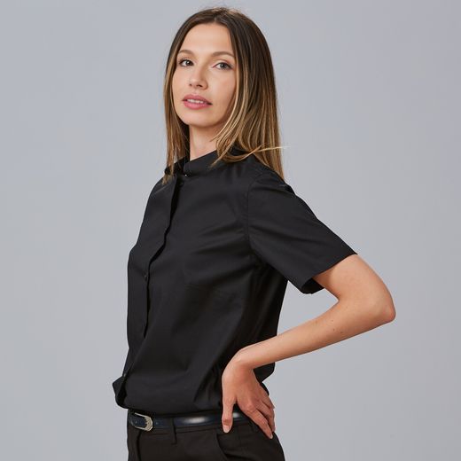 Blusa Mujer Cuello Mao Manga Corta