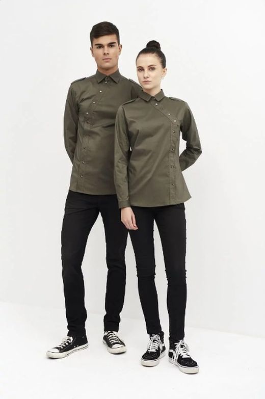 Camisa Cierre Lateral Kaki Hombre
