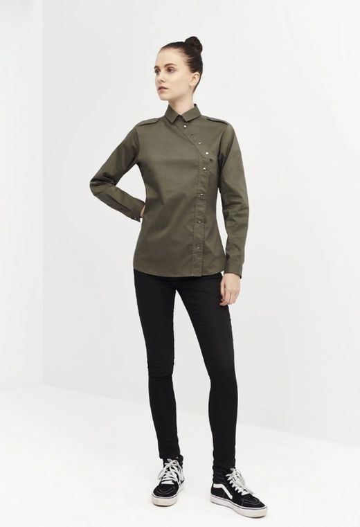 Camisa Cierre Lateral Kaki Mujer