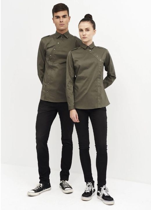 Camisa Cierre Lateral Kaki Mujer