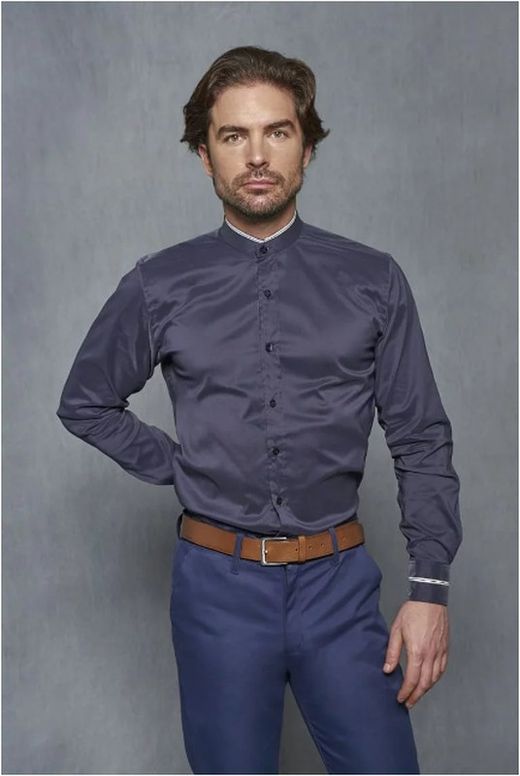 Chemise col mao bleu marine