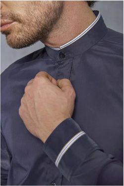 Camisa Cuello Mao Hombre Marino