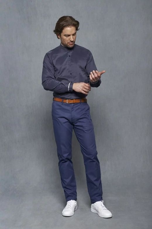 Camisa Cuello Mao Hombre Marino