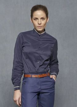 Chemise col mao femme bleu marine — Global Uniformes