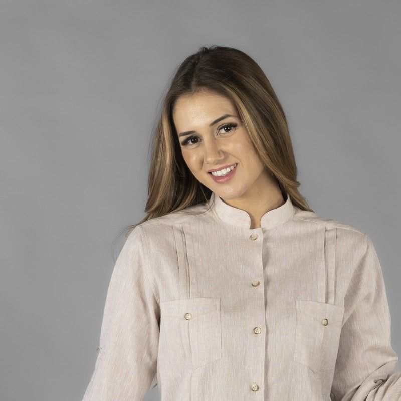 Camisa tejido natural para mujer, color blanco o beige, marca