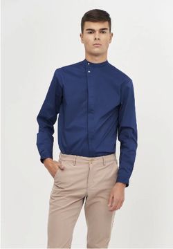 Camisa Hombre cierre inclinado blanco o azul