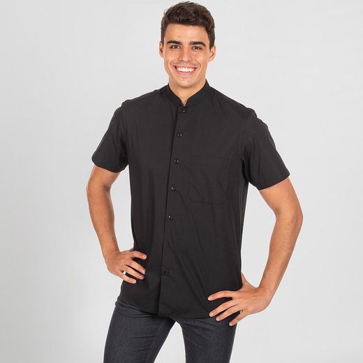 Chemise homme manches courtes col mao noire ou blanche pour