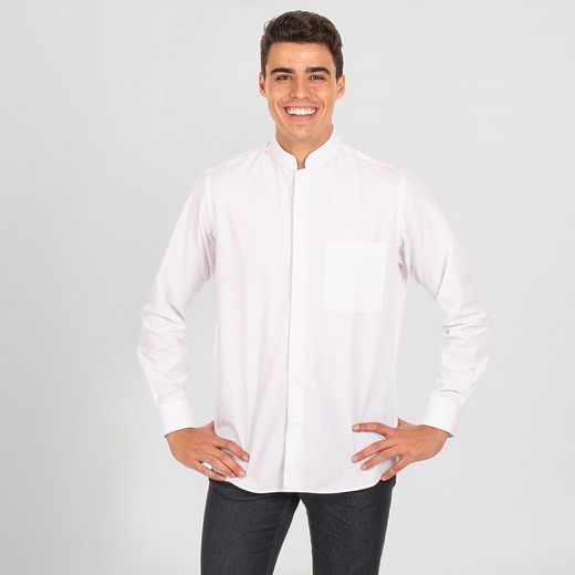 Camisa hombre manga larga cuello mao negro o blanco