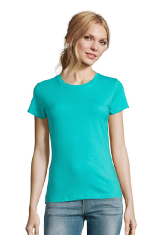 Camiseta de mujer algodón manga corta color azul — Global Uniformes
