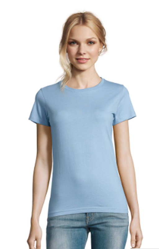 pronunciación recuerdos físico Camiseta de mujer algodón manga corta color azul — Global Uniformes