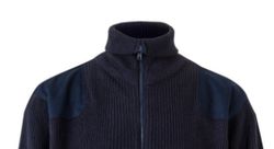 Chaqueta de punto cuello alto azul marino