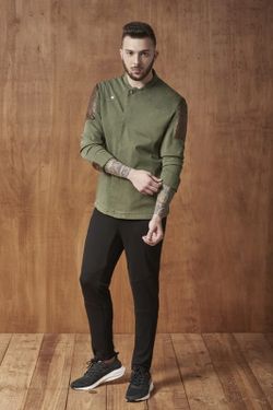 Chaquetilla con polipiel gris o verde