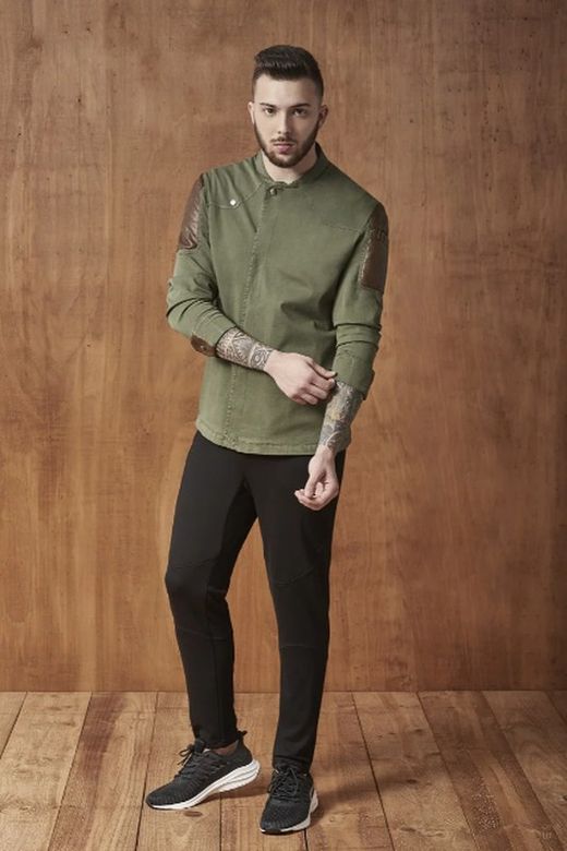 Chaquetilla con polipiel gris o verde