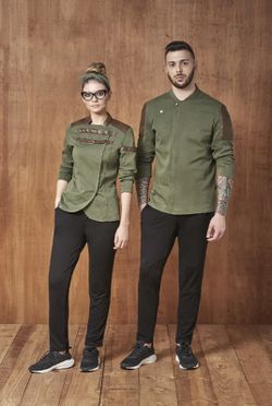 Chaquetilla con polipiel gris o verde