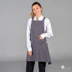 Tablier à bavette en coton bio beige ou gris