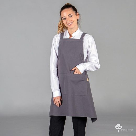Tablier à bavette en coton bio beige ou gris