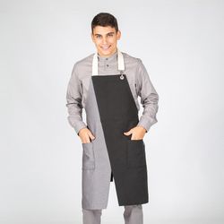 Tablier à bavette avec ouverture noir/gris