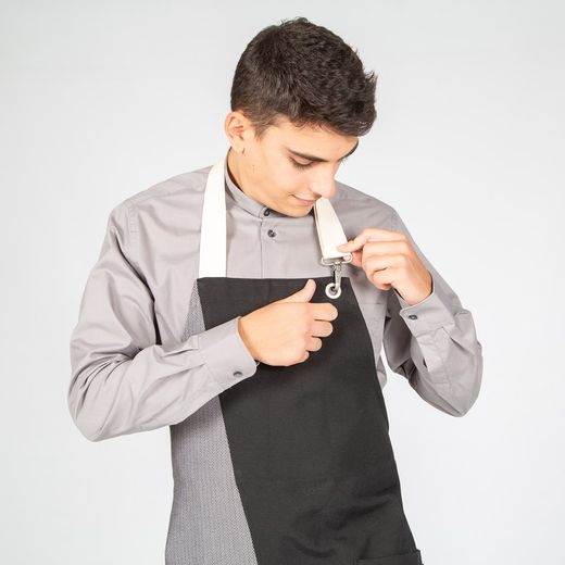Tablier à bavette avec ouverture noir/gris