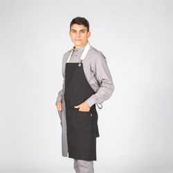 Tablier à bavette avec ouverture noir/gris