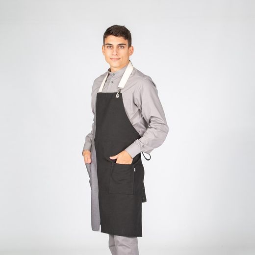 Tablier à bavette avec ouverture noir/gris