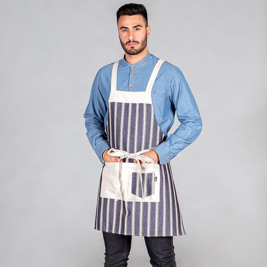 Delantal con peto rayas azul o rojo
