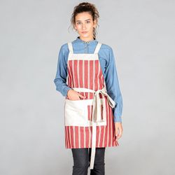 Delantal con peto rayas azul o rojo