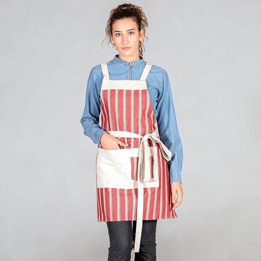 Delantal con peto rayas azul o rojo