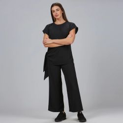 Pantalon jupe-culotte femme noir anti-taches