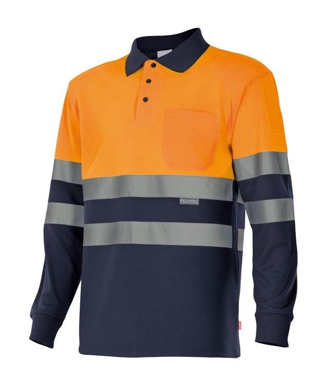 Polo bicolor manga larga AV Gris/Naranja / 3XL
